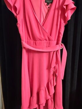 Laundry By Shelli Segal Hot Pink Ruffle Wrap Midi Dress